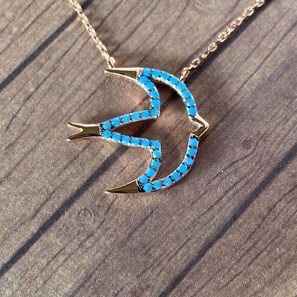 Dove Nano Turquoise 18k Plated Rose Gold Sterling Silver Minimalist Necklace - Picture 6 of 6